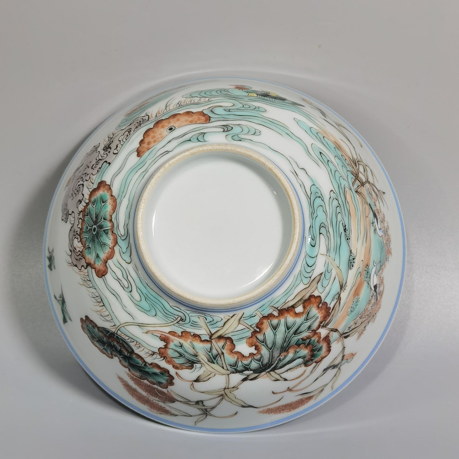 Qing Dynasty Kangxi colorful mandarin duck lotus kingfisher bowl