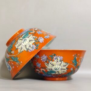 Qing Dynasty Kangxi Coral red Nine Autumn Festival celebration bowl