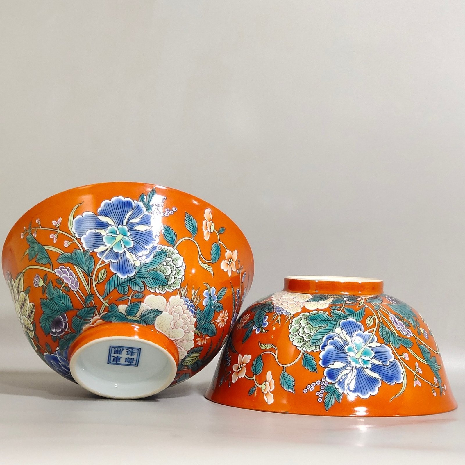 Qing Dynasty Kangxi Coral red Nine Autumn Festival celebration bowl