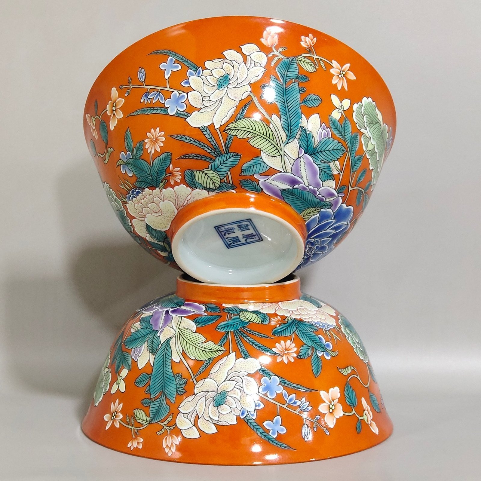 Qing Dynasty Kangxi Coral red Nine Autumn Festival celebration bowl