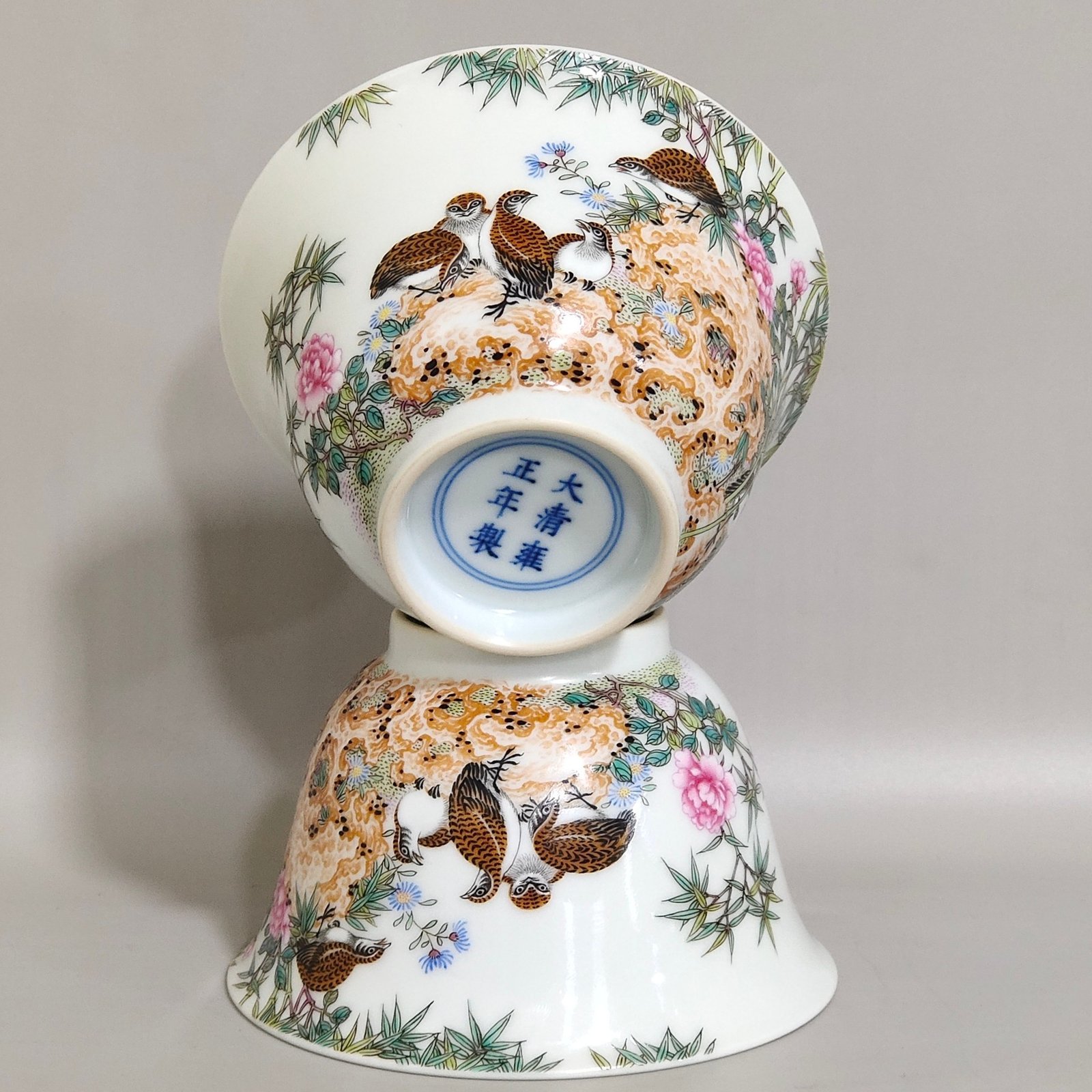Qing Dynasty Yongzheng Stone Sparrow Poetry Cup