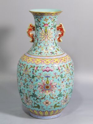 Qing Dynasty Daoguang green and pastel color longevity twining branches and precious flowers amphora