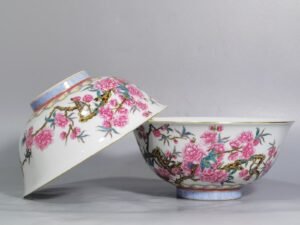 Qing Dynasty Yongzheng A pair of enamel peach blossom bowls