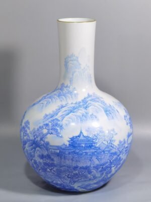 Qing Dynasty Yongzheng enamel blue material landscape figure celestial vase