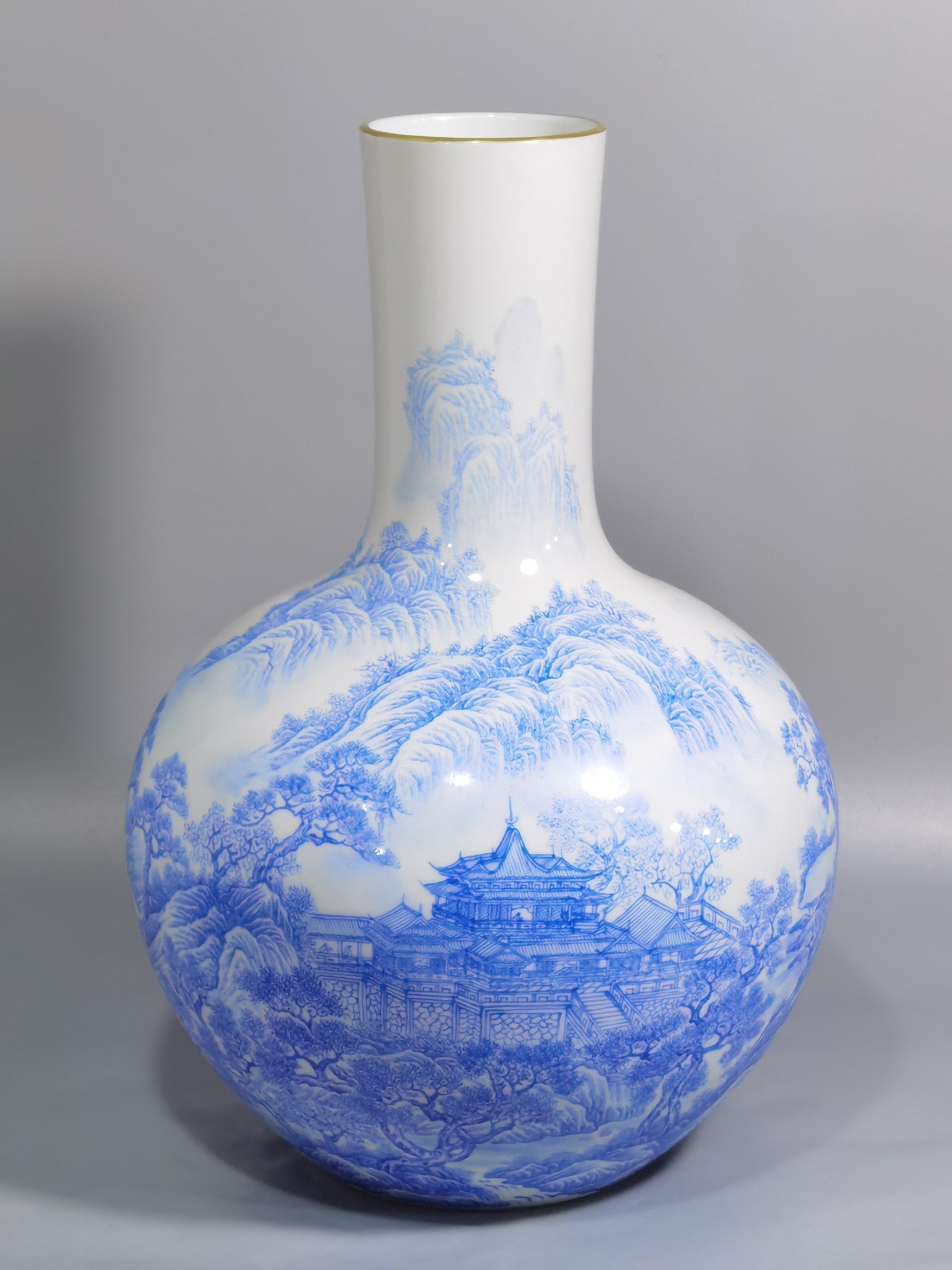 Qing Dynasty Yongzheng enamel blue material landscape figure celestial vase