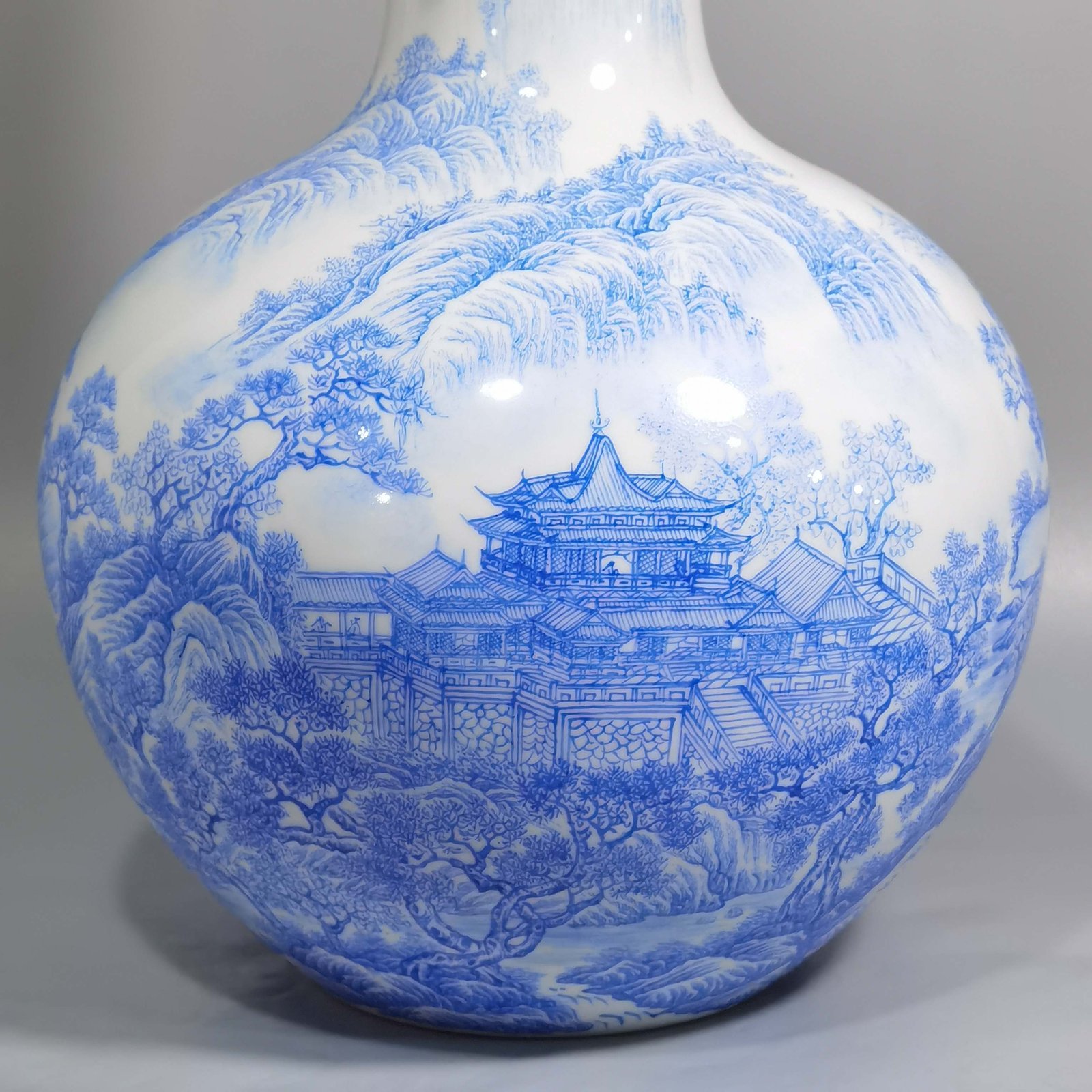 Qing Dynasty Yongzheng enamel blue material landscape figure celestial vase