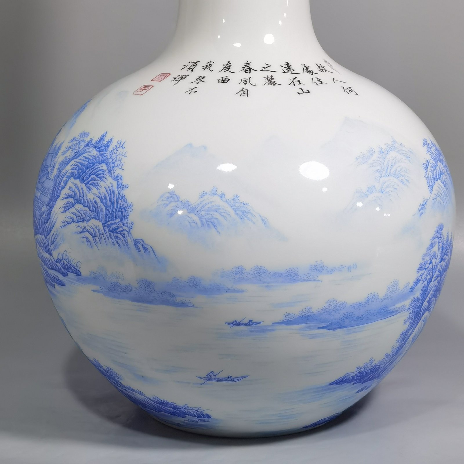 Qing Dynasty Yongzheng enamel blue material landscape figure celestial vase