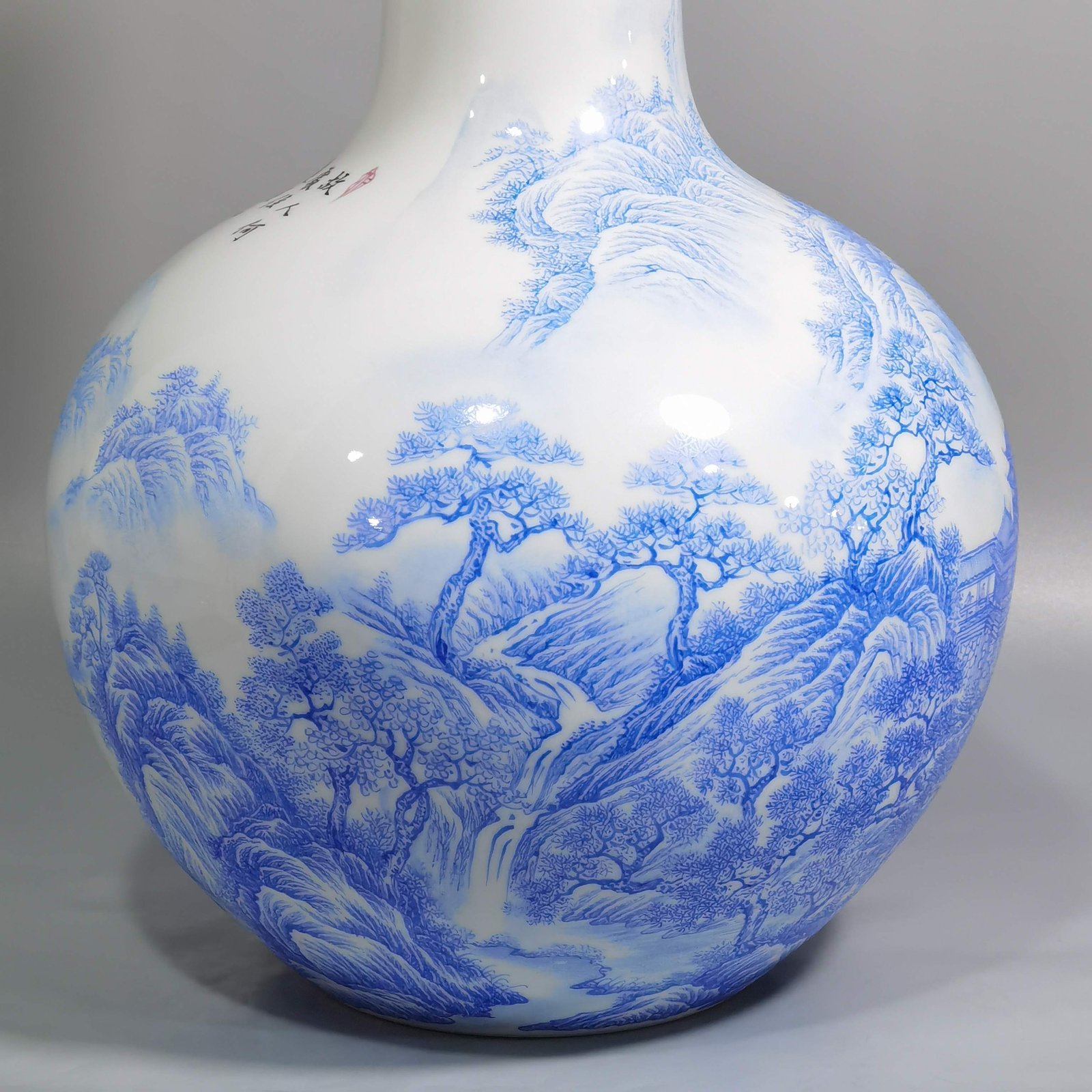 Qing Dynasty Yongzheng enamel blue material landscape figure celestial vase