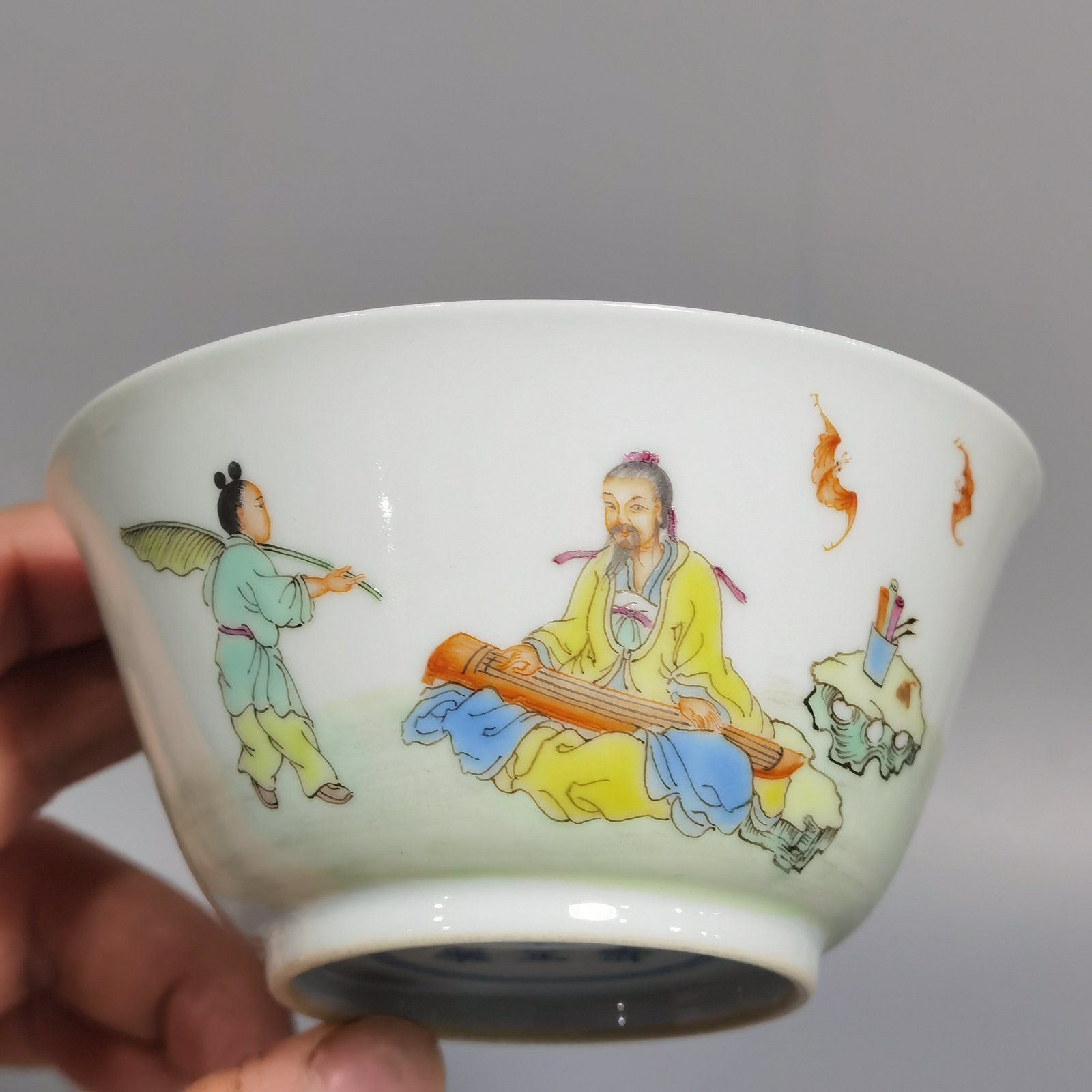 Qing Dynasty Yongzheng pastel color visiting friends with a musical instrument