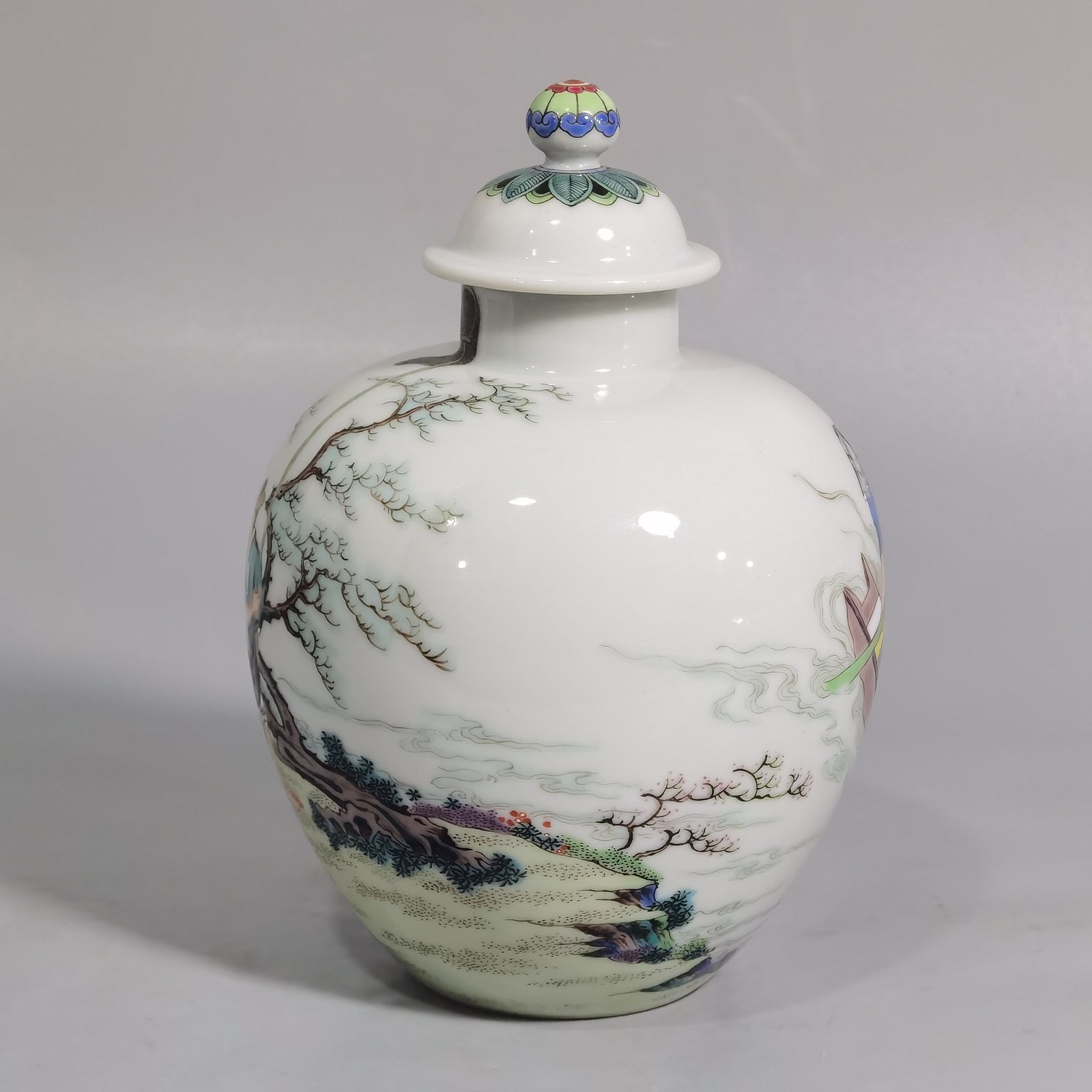 Qing Dynasty Yongzheng pastel jar with fish cover