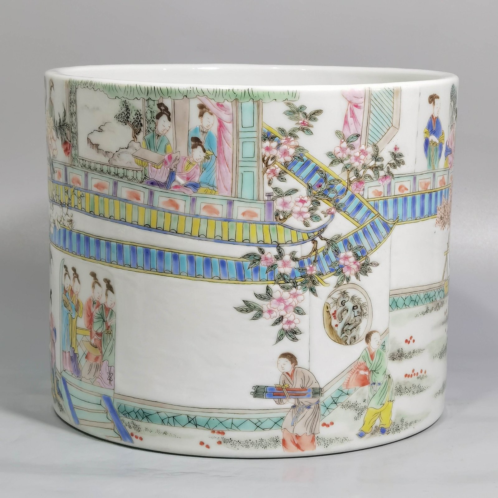 Qing Dynasty Yongzheng pastel painting of fruit-throwing car