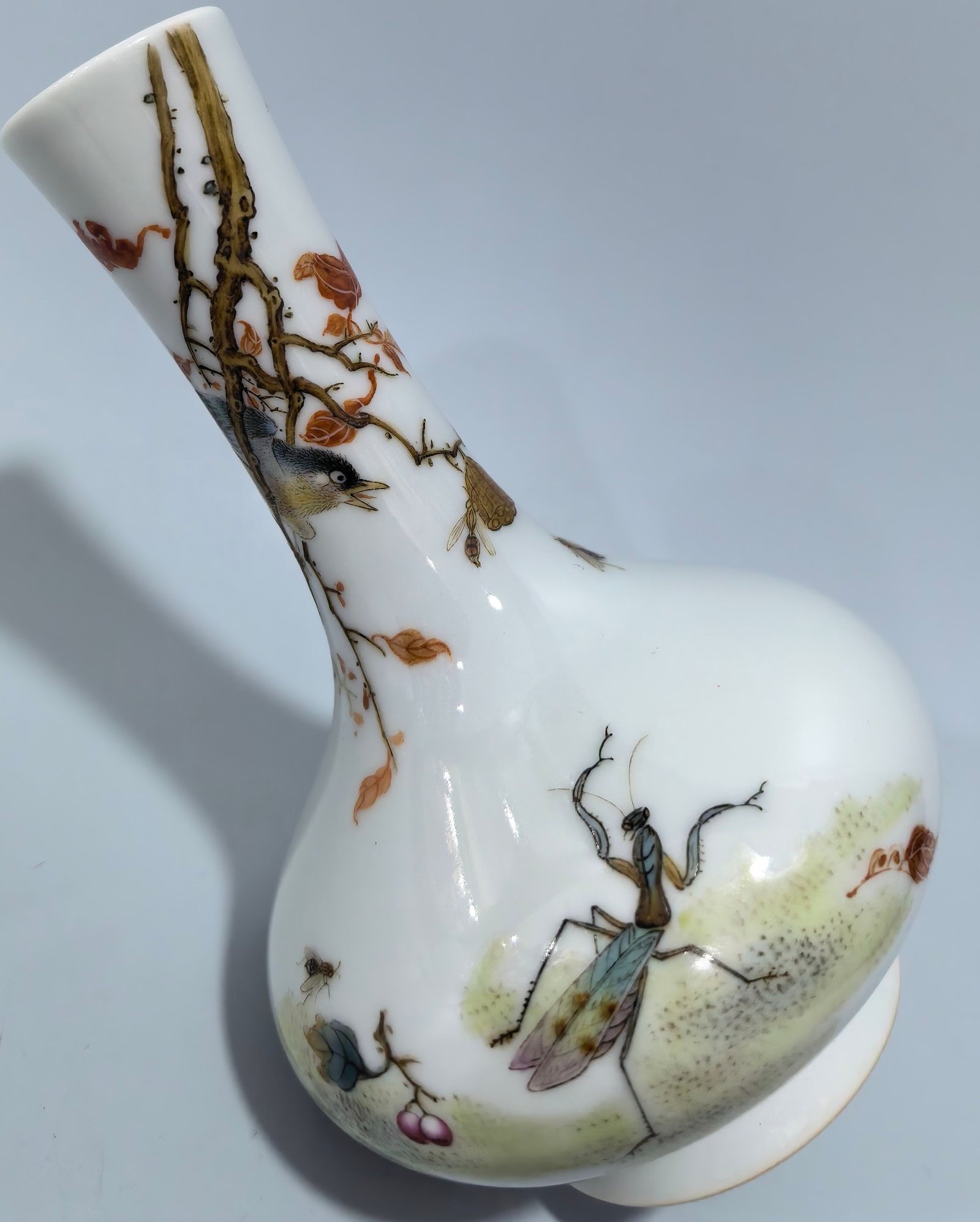 Qing Dynasty Yongzheng pastel vase with flowers birds and insects