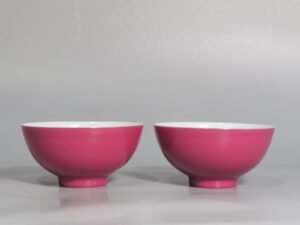 Qing Dynasty Yongzheng pair of carmine red glaze cups