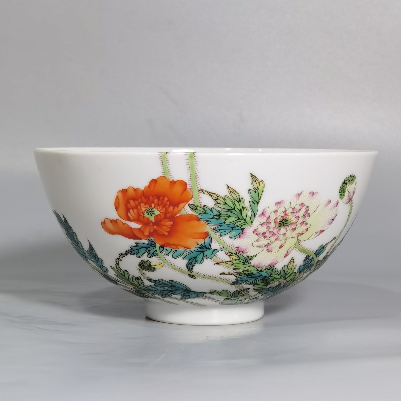 Qing Dynasty Yongzheng Pastel pink poppy bowl