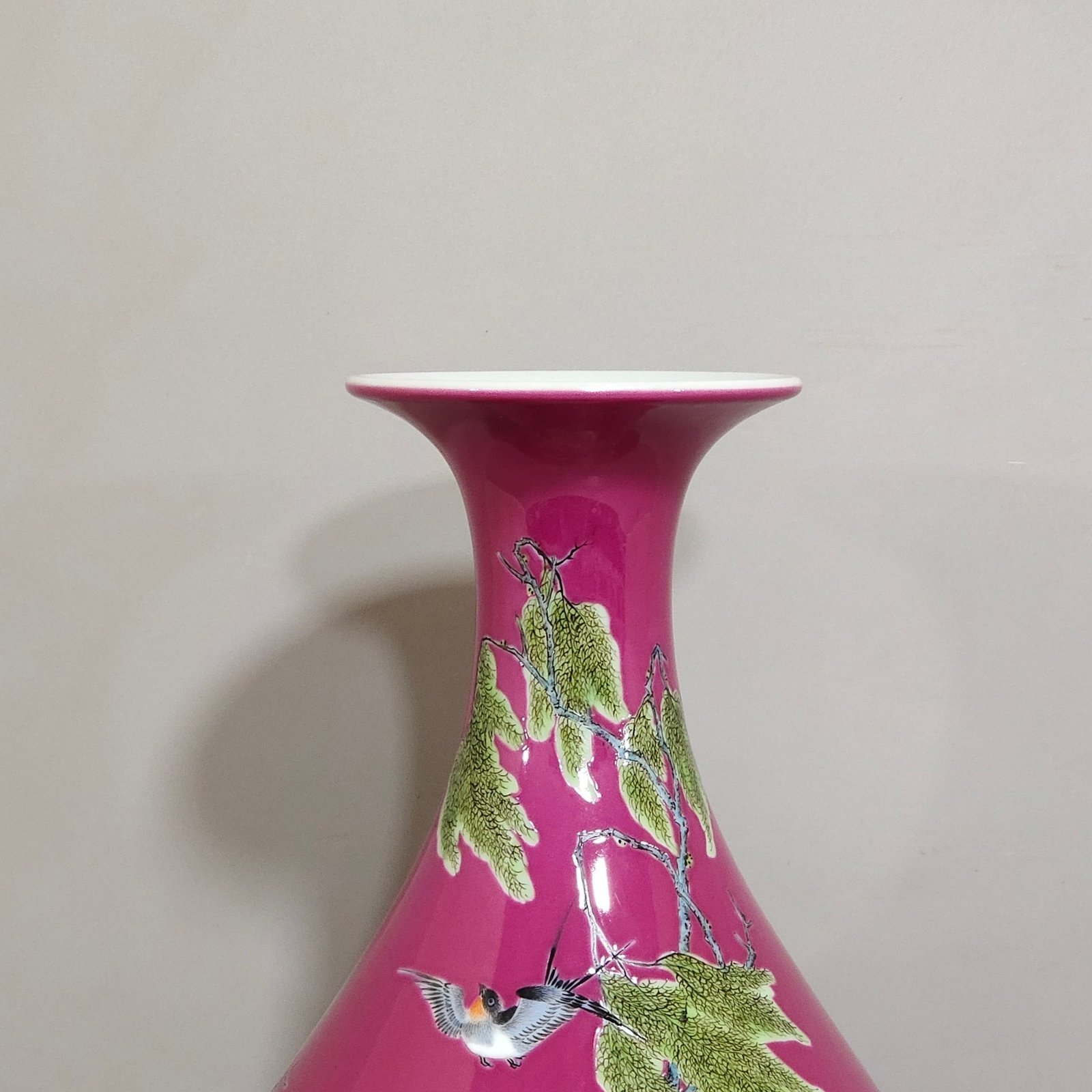 Qing Dynasty Yongzheng rouge red apricot forest spring vase with poem and jade pot spring vase