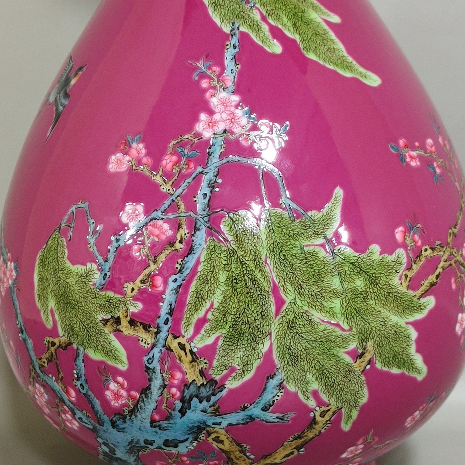 Qing Dynasty Yongzheng rouge red apricot forest spring vase with poem and jade pot spring vase