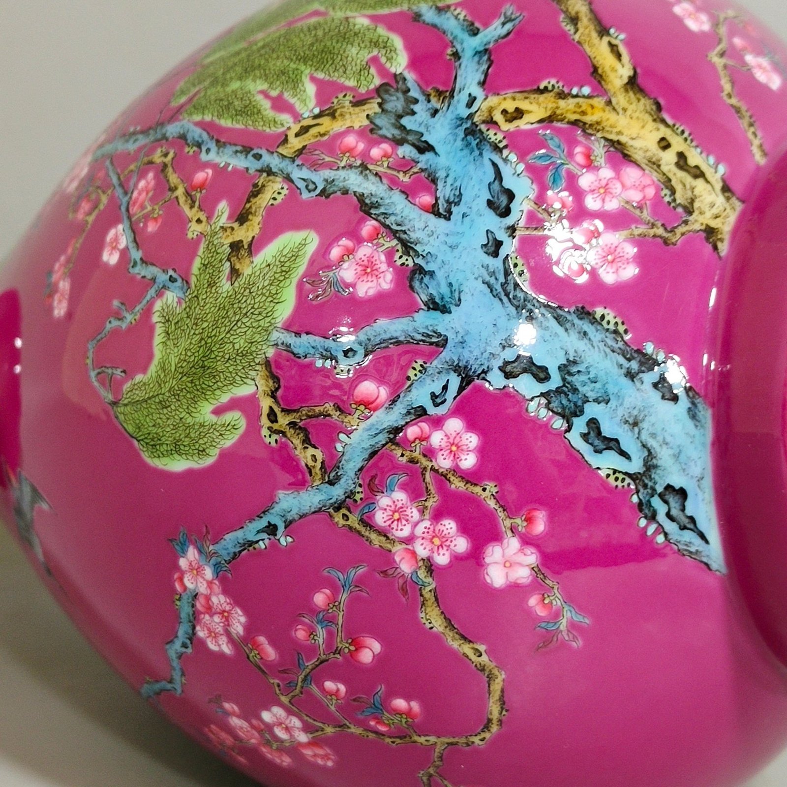 Qing Dynasty Yongzheng rouge red apricot forest spring vase with poem and jade pot spring vase