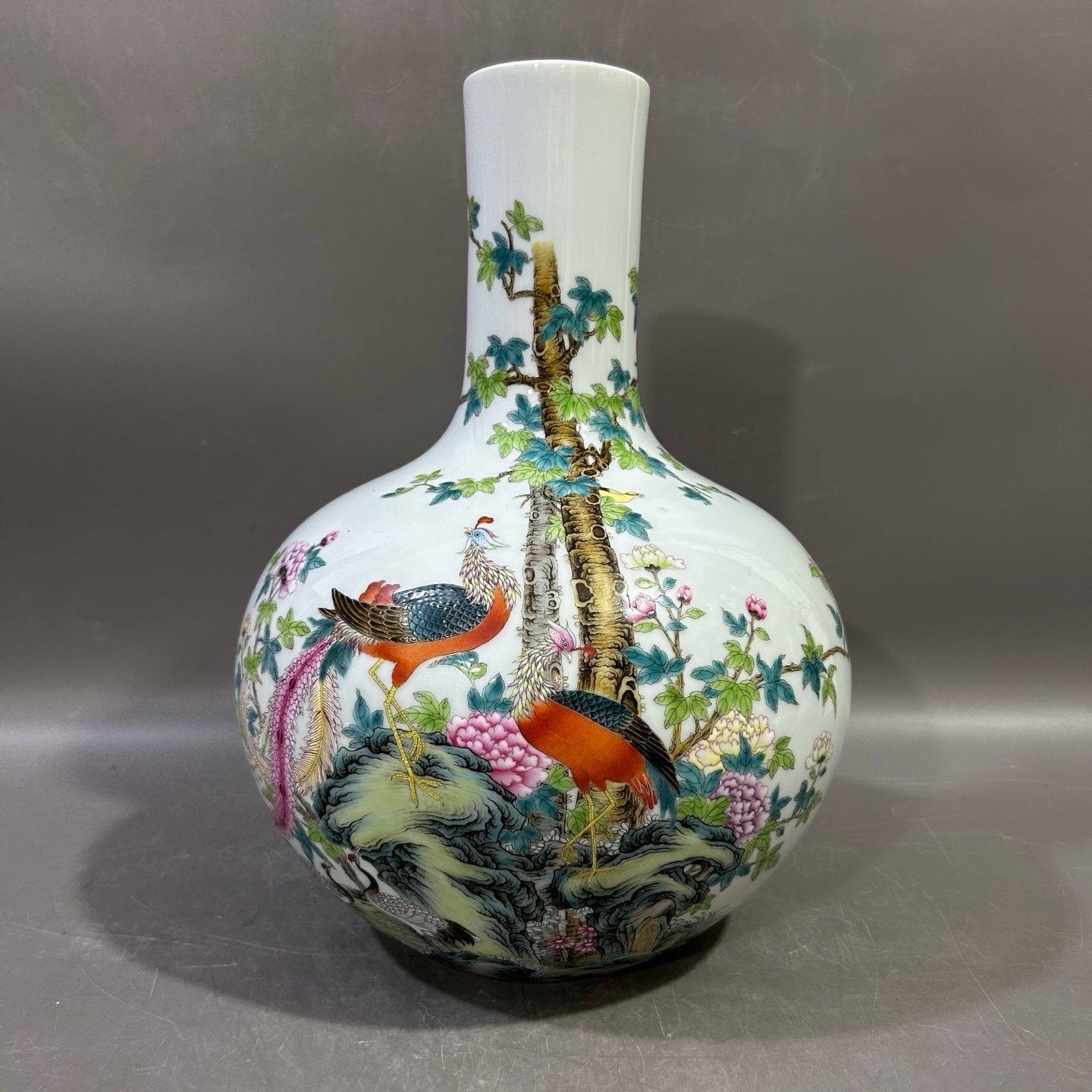 Qing Dynasty Yongzheng Pastel Phoenix and Peony Celestial Sphere