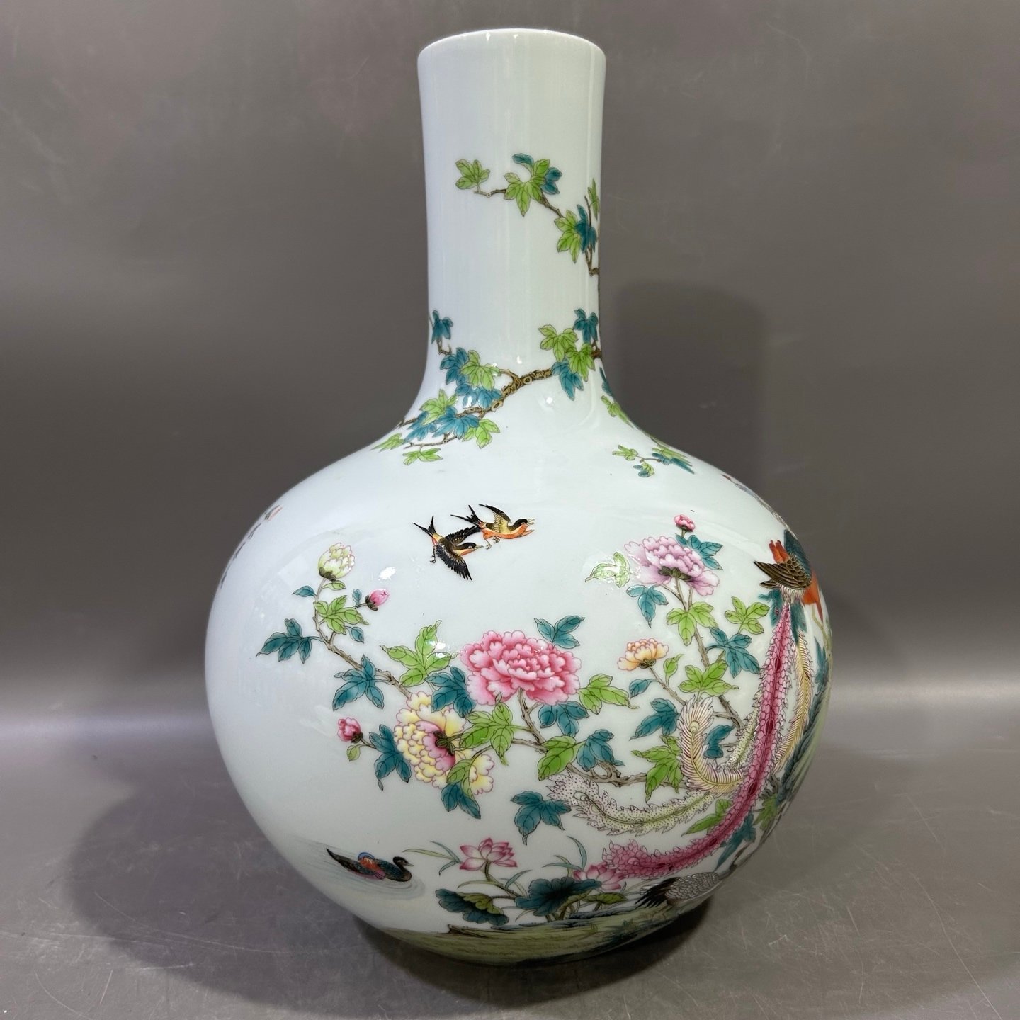 Qing Dynasty Yongzheng Pastel Phoenix and Peony Celestial Sphere