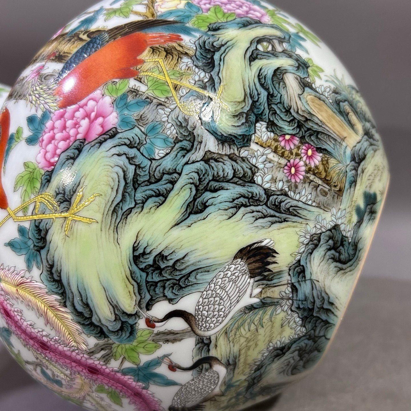 Qing Dynasty Yongzheng Pastel Phoenix and Peony Celestial Sphere