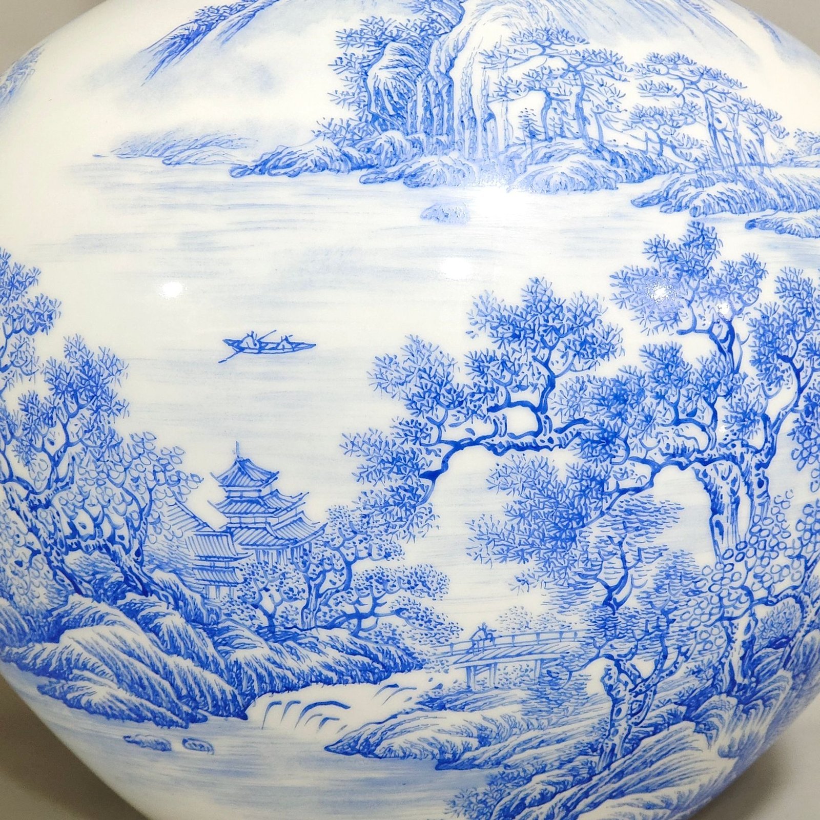 Qing Dynasty Yongzheng blue landscape attic inscribed poem celestial ball vase