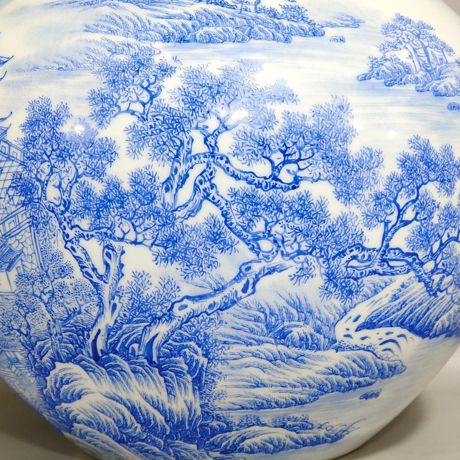 Qing Dynasty Yongzheng blue landscape attic inscribed poem celestial ball vase