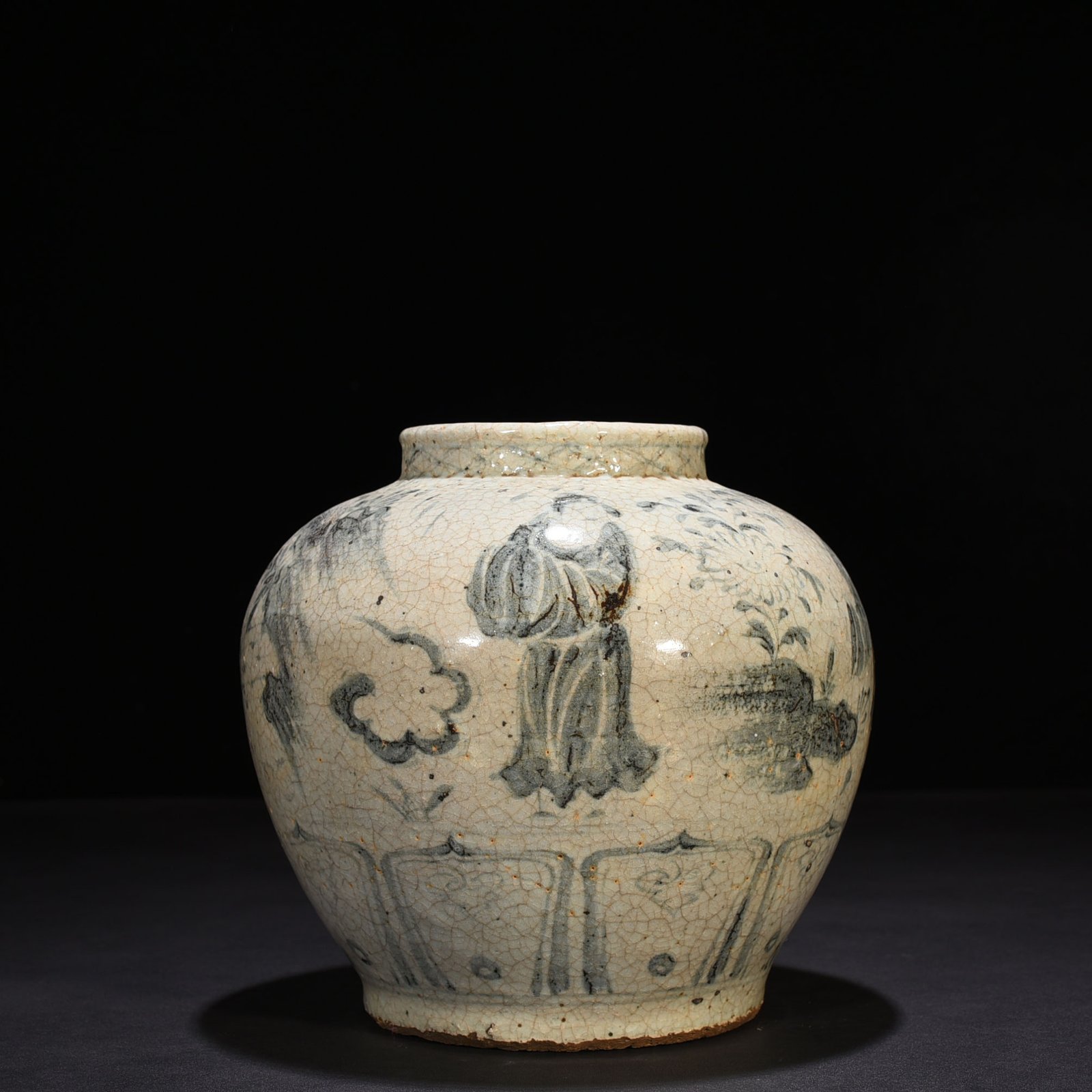 Yuan Dynasty blue and white figure jar
