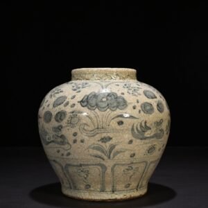 Yuan Dynasty blue and white mandarin duck pattern lotus pond jar