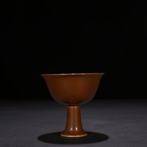 Yuan Dynasty purple gold glaze carved sacrificial blue glaze cloud and crane pattern goblet