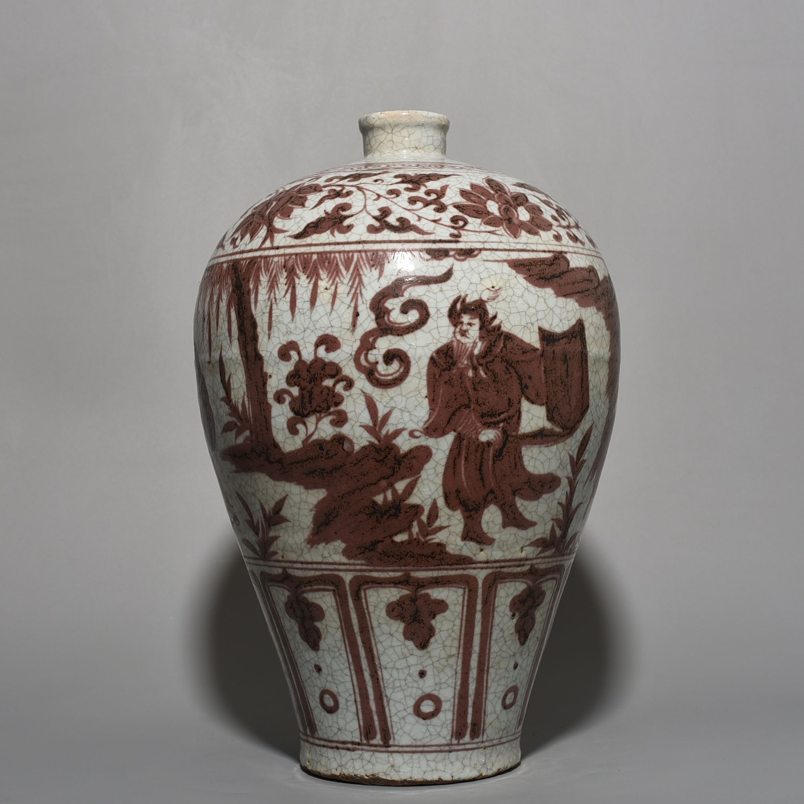 Yuan Dynasty underglaze red plum vase with character story pattern