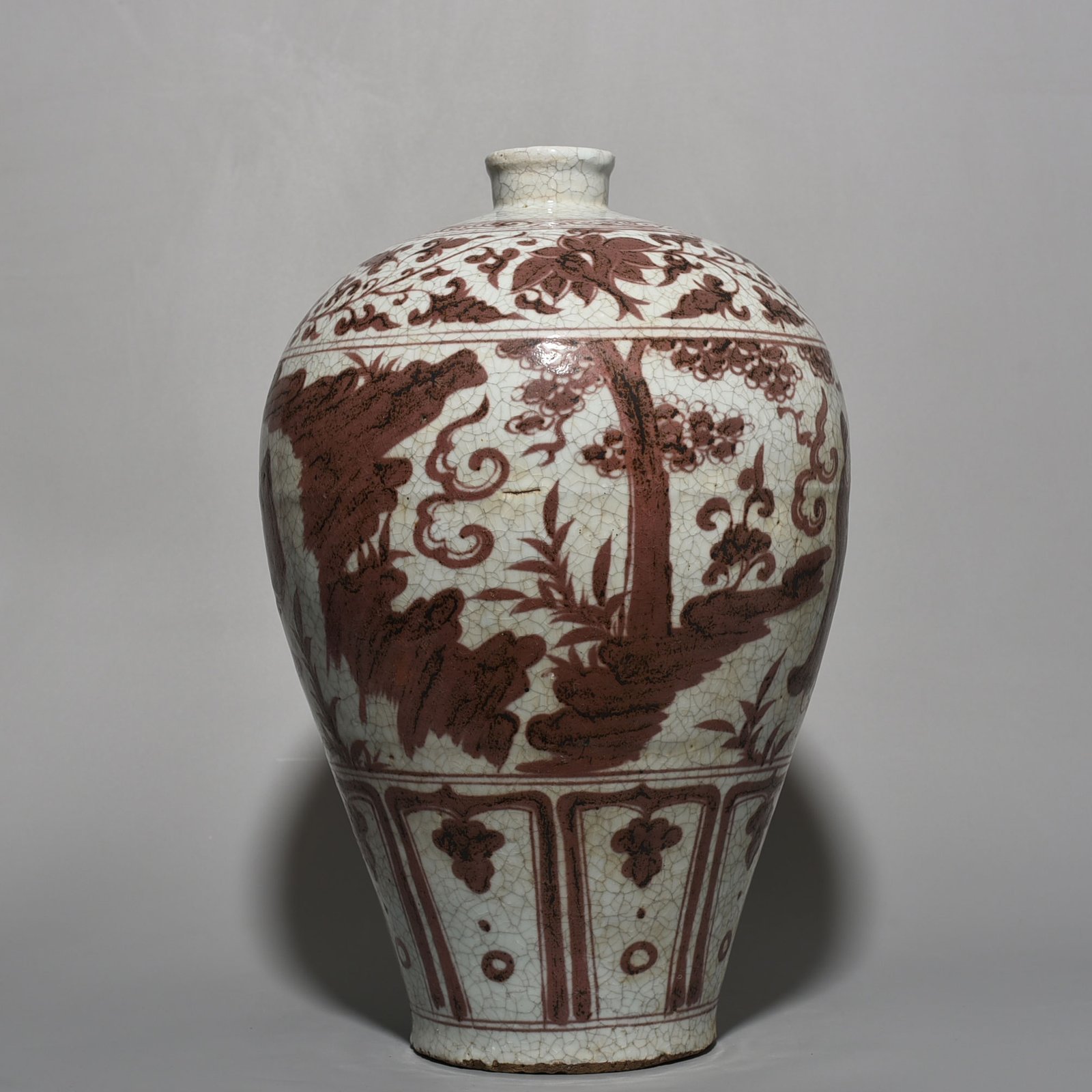 Yuan Dynasty underglaze red plum vase with character story pattern