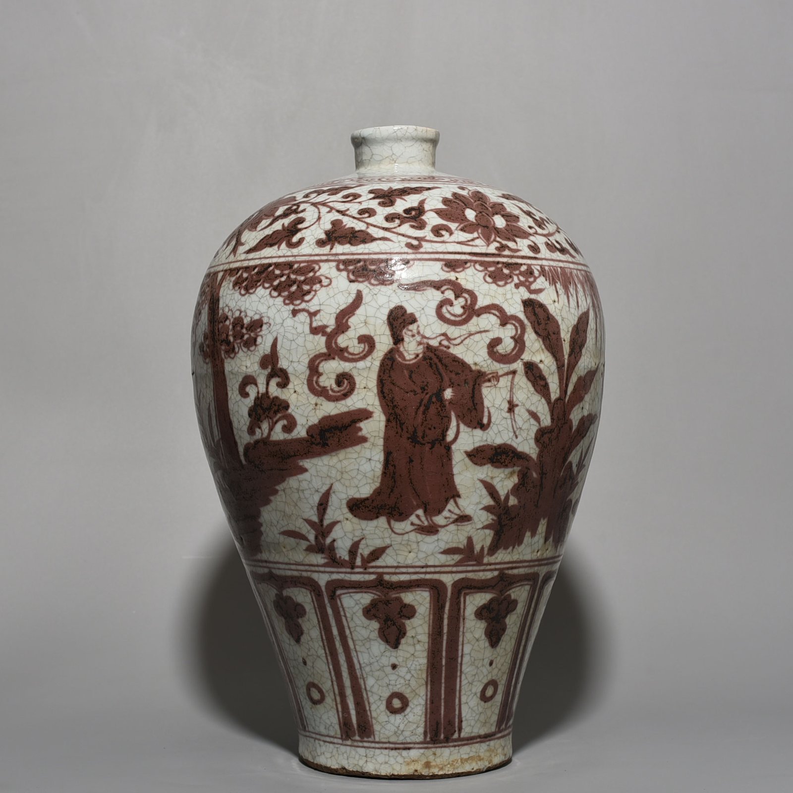 Yuan Dynasty underglaze red plum vase with character story pattern