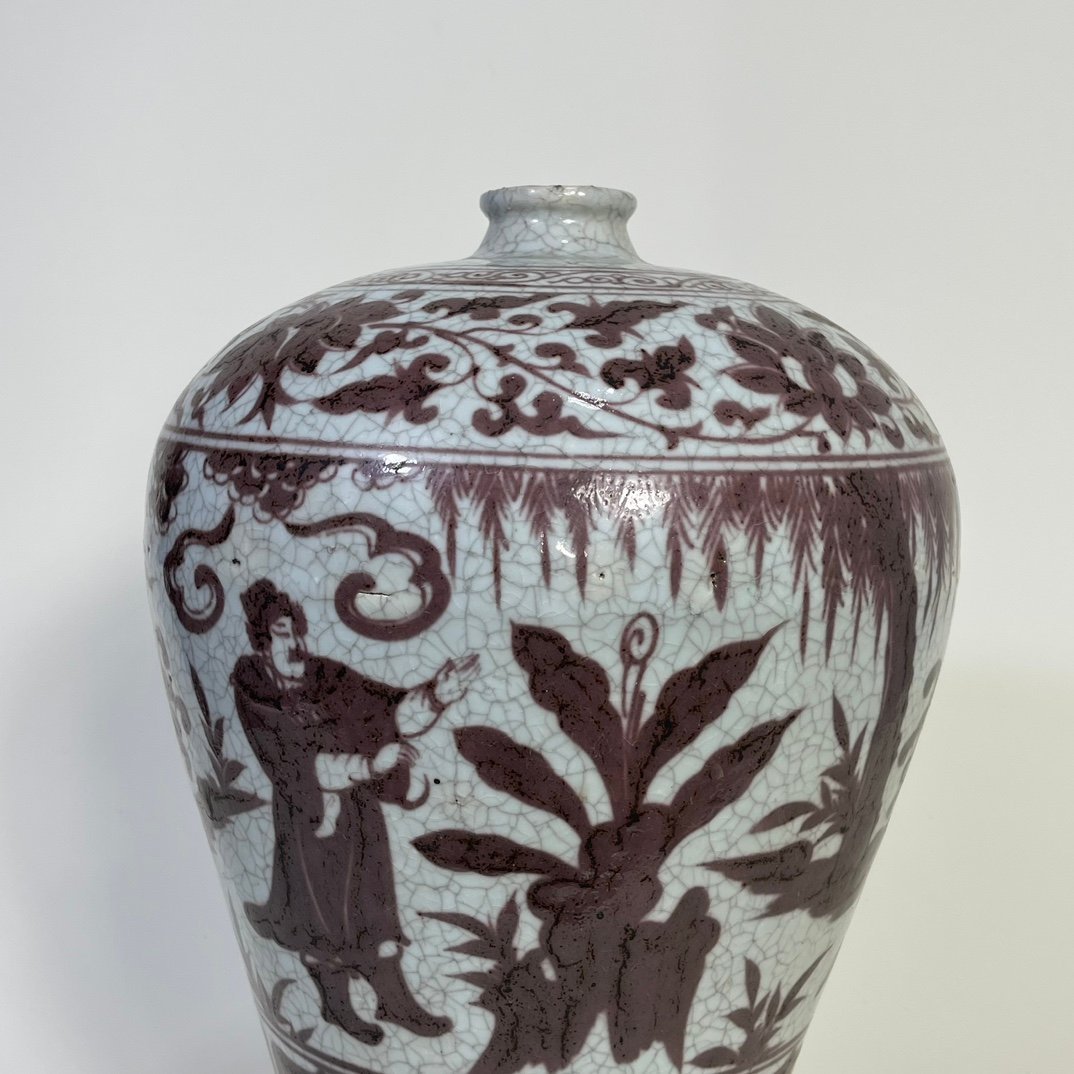 Yuan Dynasty underglaze red plum vase with figure pattern