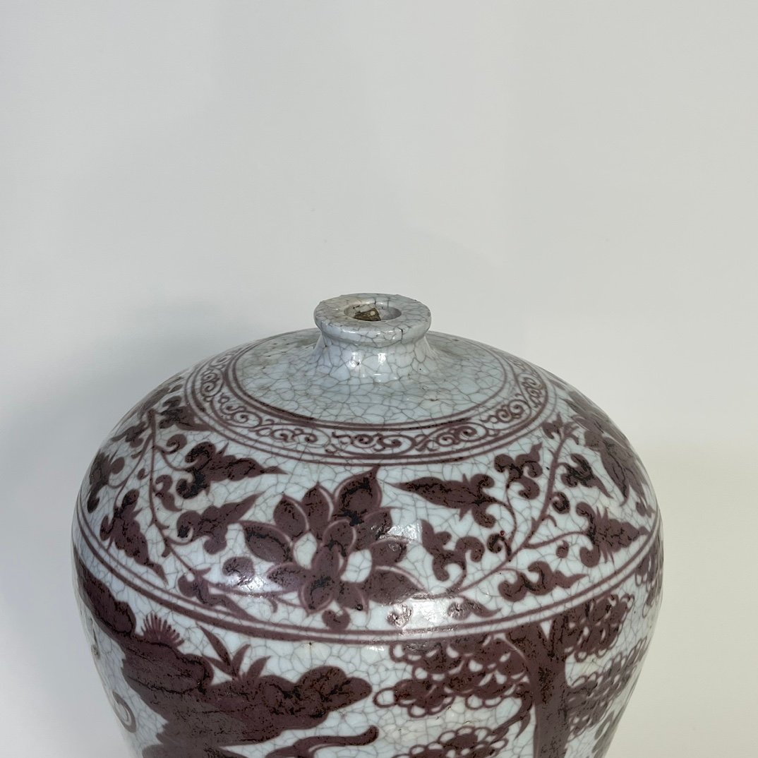 Yuan Dynasty underglaze red plum vase with figure pattern