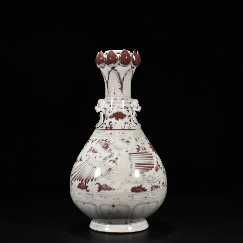 Yuan Dynasty red phoenix pattern garlic bottle