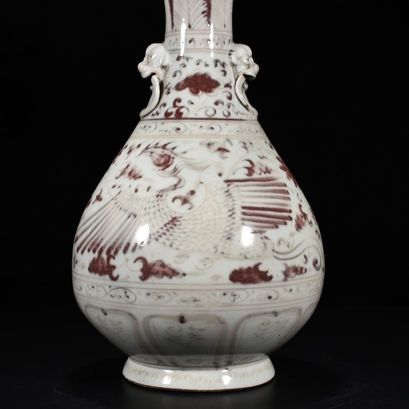 Yuan Dynasty red phoenix pattern garlic bottle