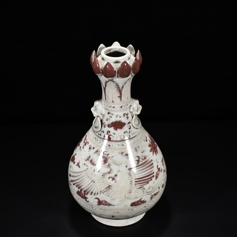Yuan Dynasty red phoenix pattern garlic bottle