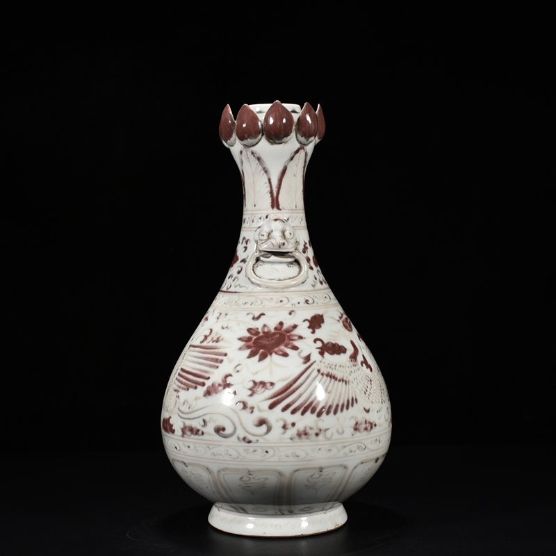 Yuan Dynasty red phoenix pattern garlic bottle