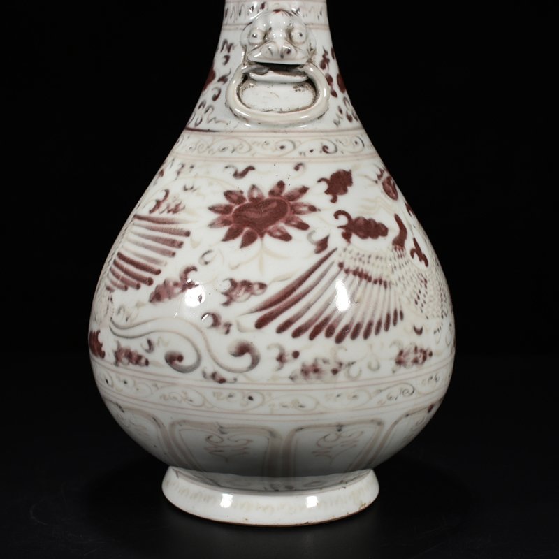 Yuan Dynasty red phoenix pattern garlic bottle