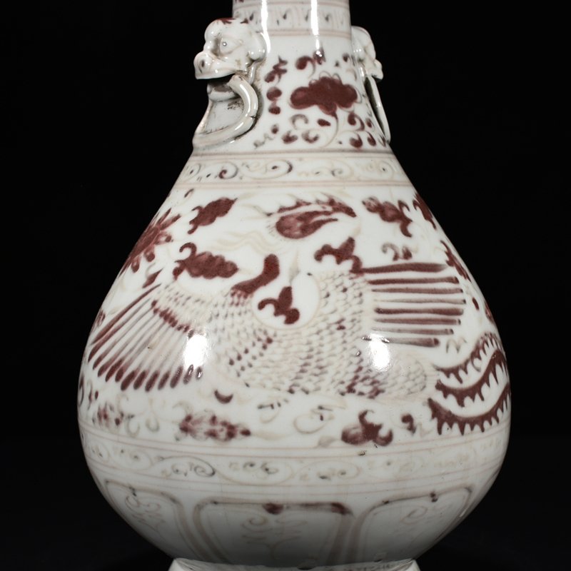 Yuan Dynasty red phoenix pattern garlic bottle