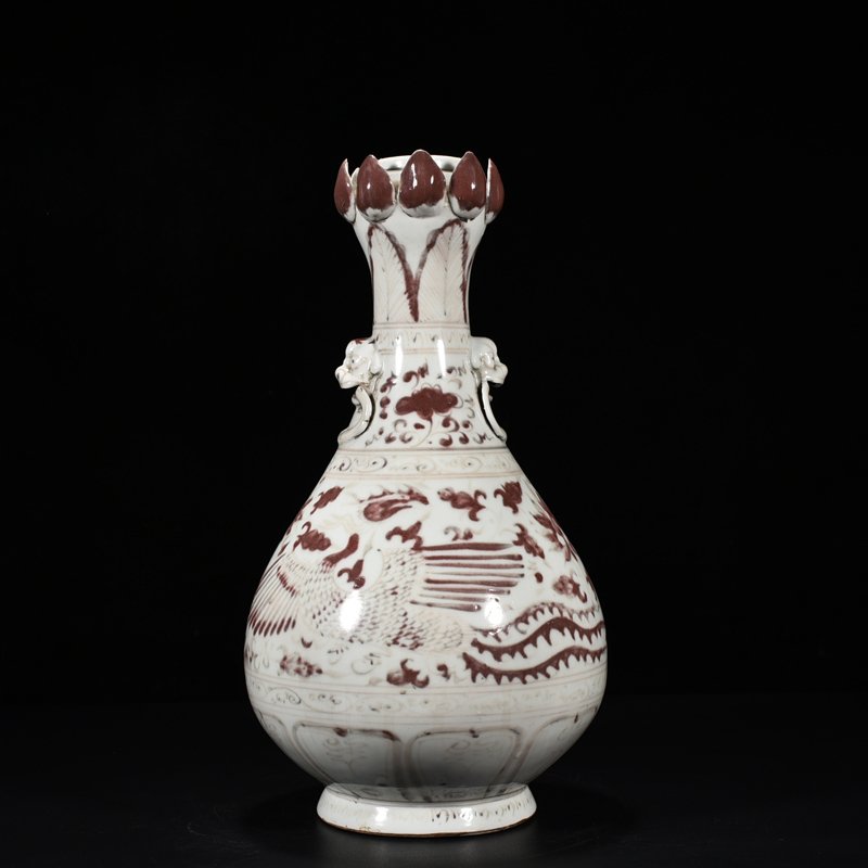Yuan Dynasty red phoenix pattern garlic bottle