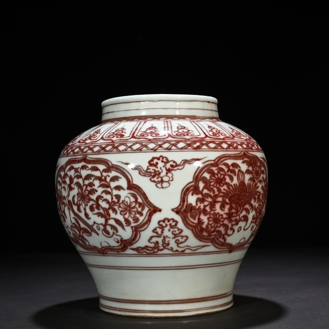 Yuan Dynasty glazed red peacock peony pattern jar