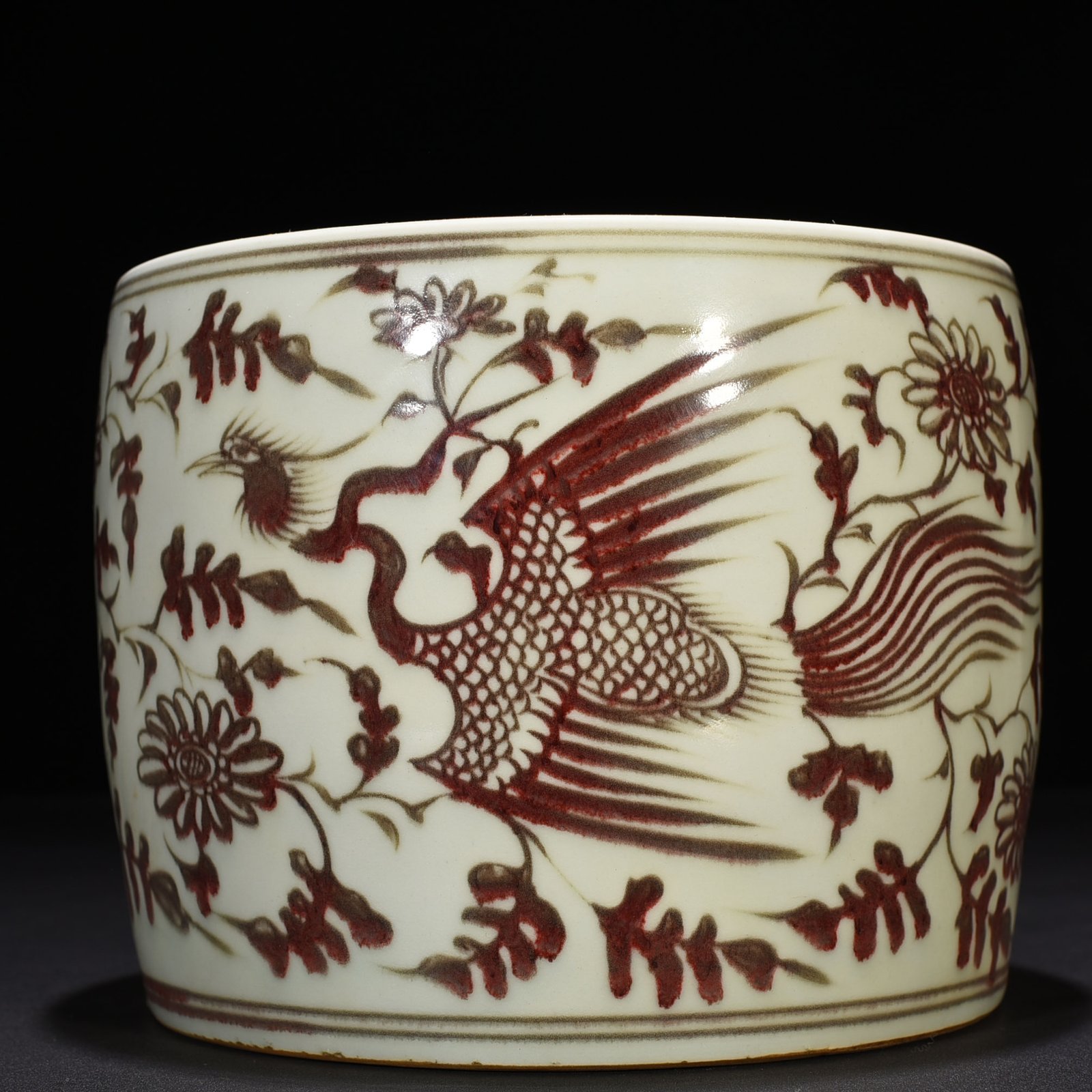 Yuan Dynasty underglaze red jar with twig and phoenix pattern