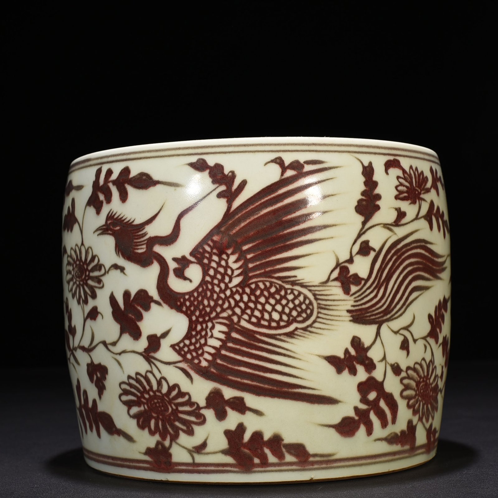 Yuan Dynasty underglaze red jar with twig and phoenix pattern