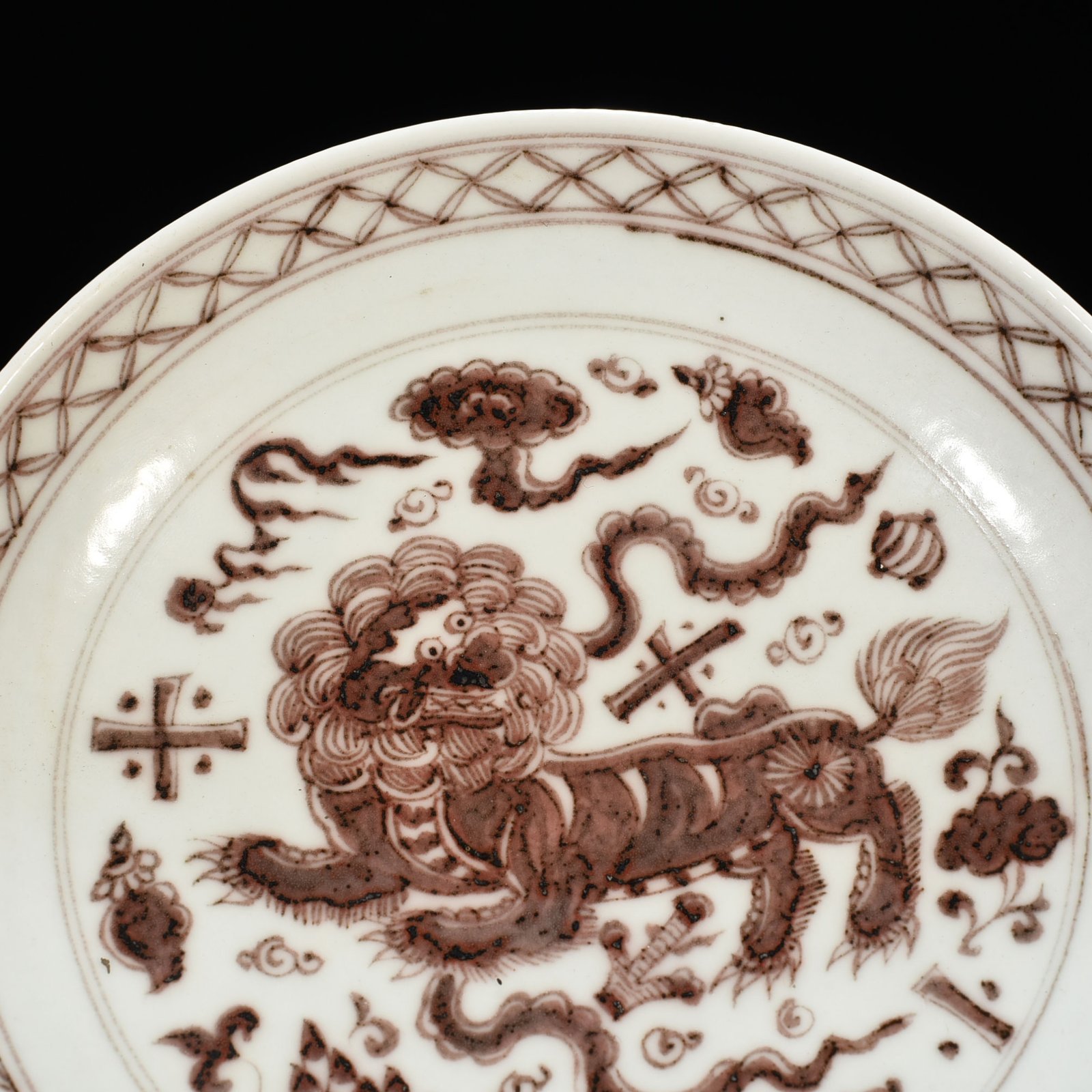 Yuan Dynasty underglaze red high plate with branches and lion pattern