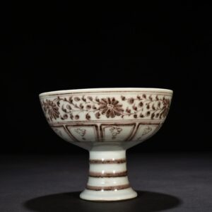 Yuan Dynasty underglaze red tall bowl with branches and lion pattern