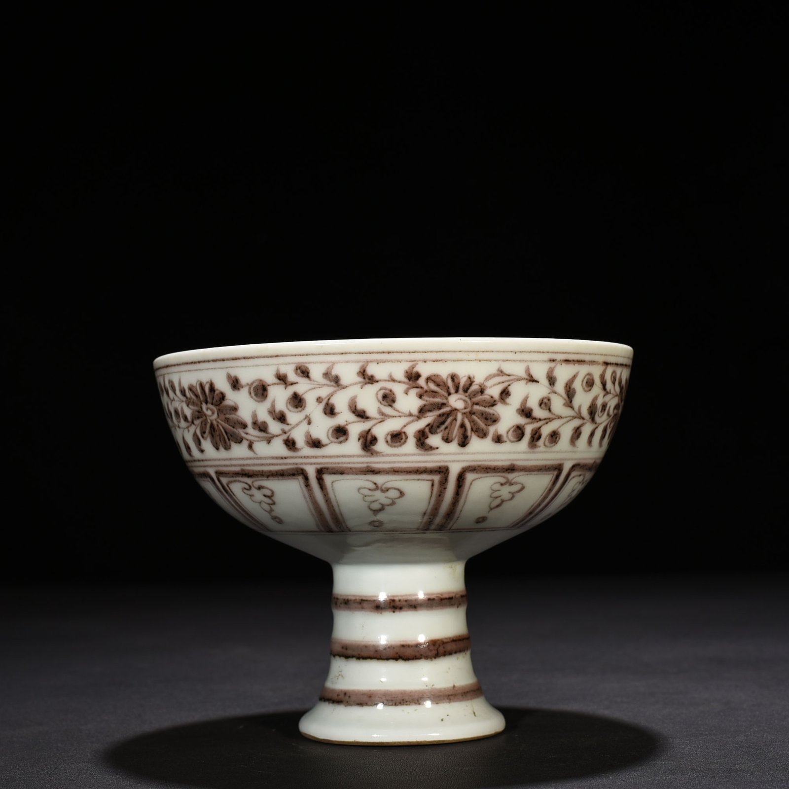 Yuan Dynasty underglaze red tall bowl with branches and lion pattern