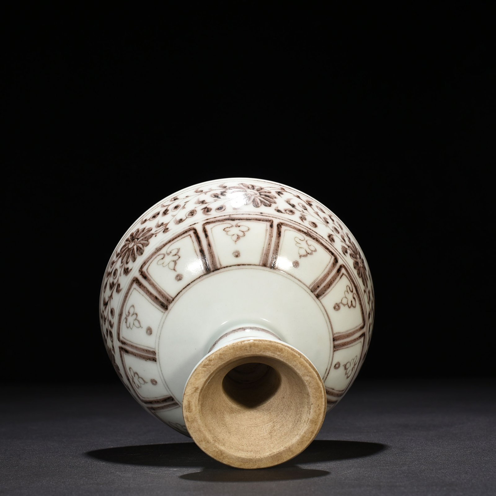 Yuan Dynasty underglaze red tall bowl with branches and lion pattern