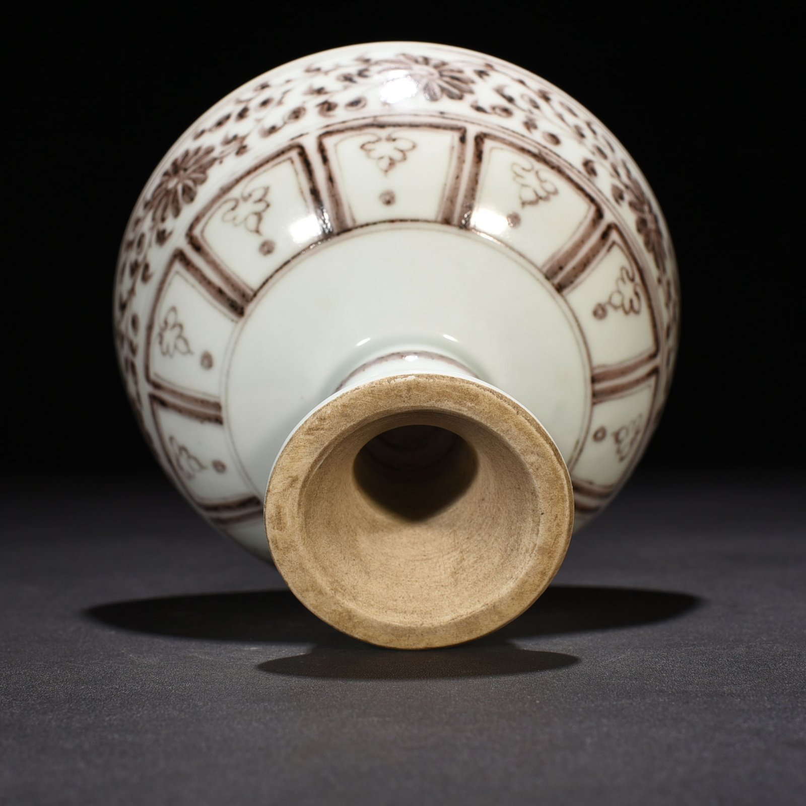 Yuan Dynasty underglaze red tall bowl with branches and lion pattern
