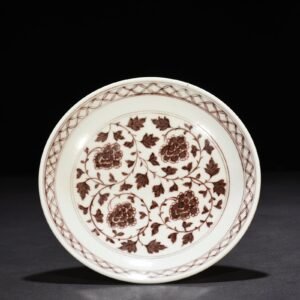 Yuan Dynasty underglaze red high plate with lotus pattern